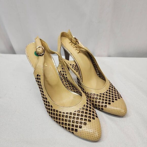 Poppy Size 5.5 Women's Leather Vintage Perforated Slingback Pointed Toe Pump Hee - Picture 1 of 11